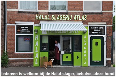 Ook bij de Halal slager mogen honden er NIET in!